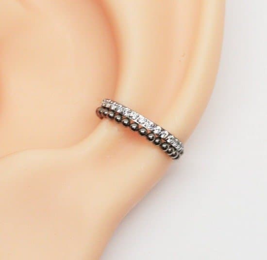 Piercing Conch Argola Clicker Titânio Duas Fileiras - Cravejado e Bolinhas