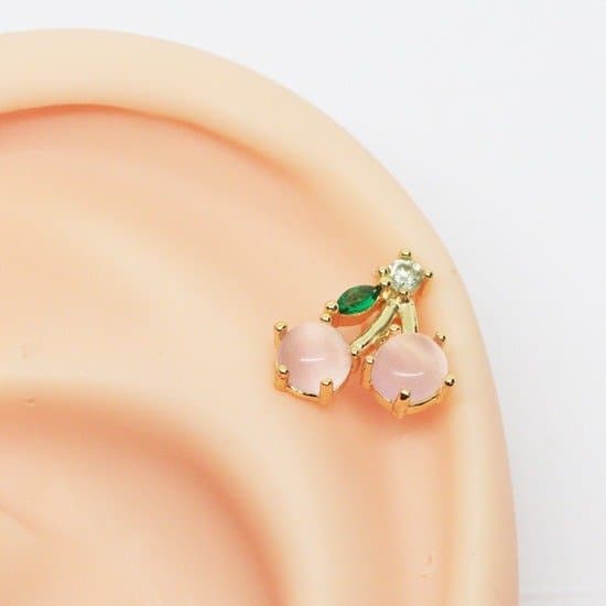 Piercing Helix Pink Cherry Folheado a Ouro