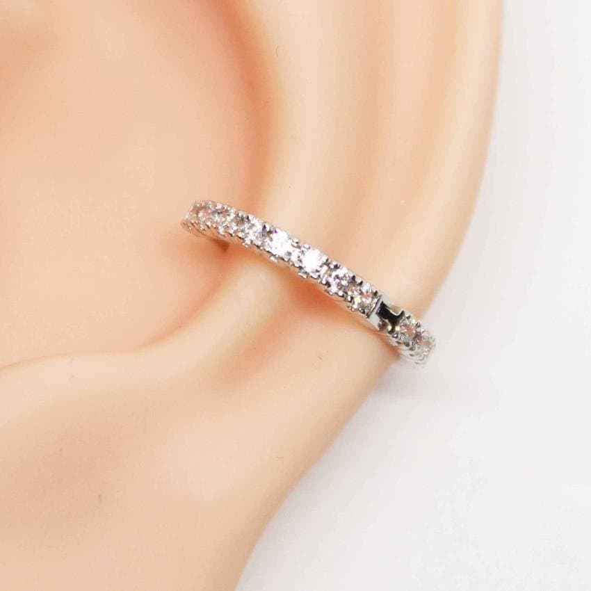Piercing Conch Ouro Branco 18k Clicker Cravejado dos Dois Lados