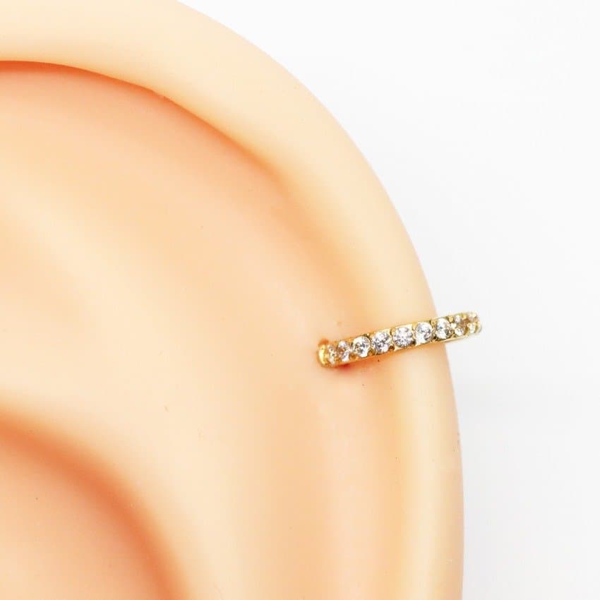 Piercing Helix Segmento Clicker com Zircônias em Aço PVD Gold