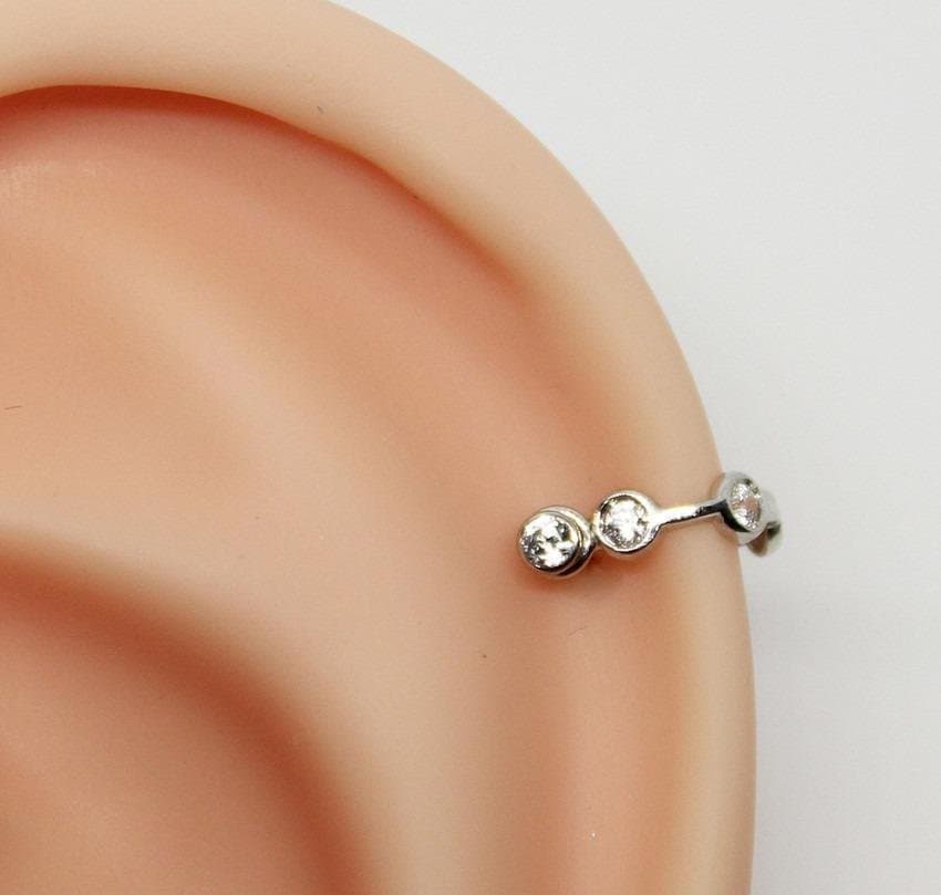 Piercing Hélix  2 em 1 Ouro Branco 18k