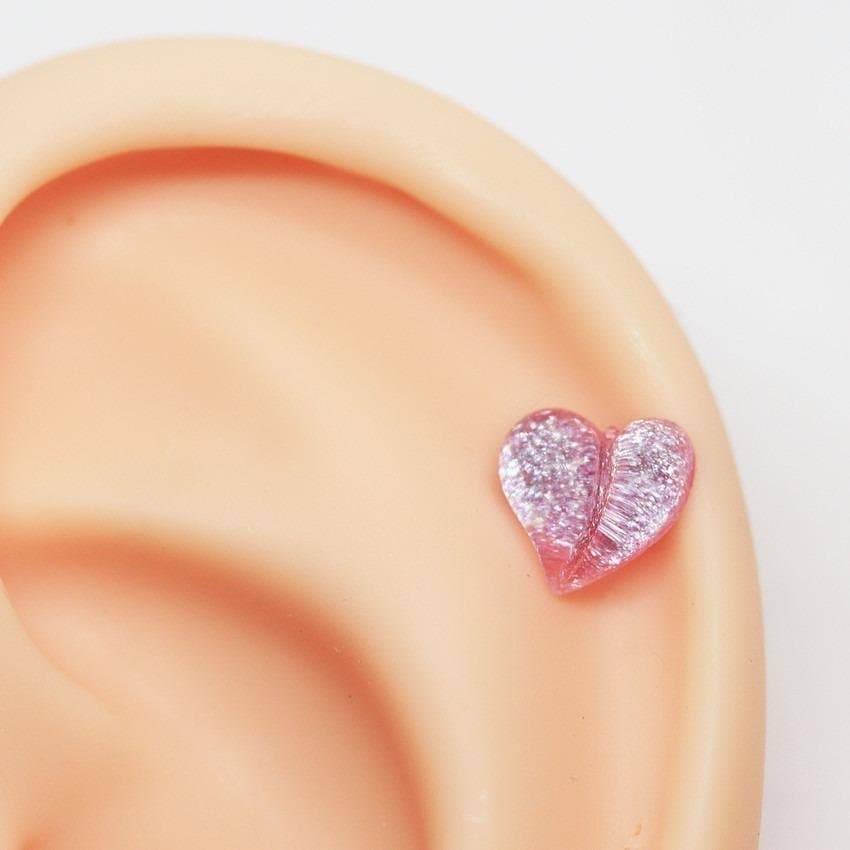 Piercing de Coração Glitter Pink
