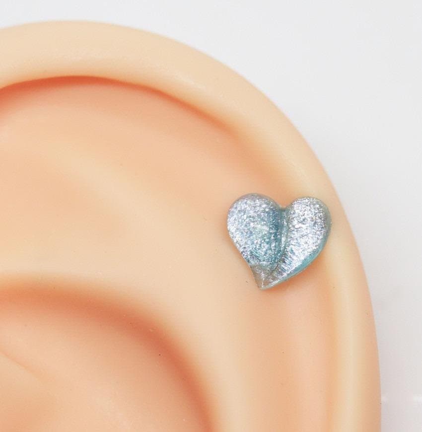 Piercing de Coração Glitter Azul