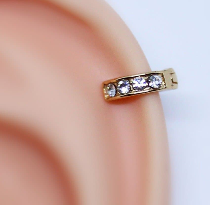Piercing Hélix Argola Folheada Com Zircônias 6mm