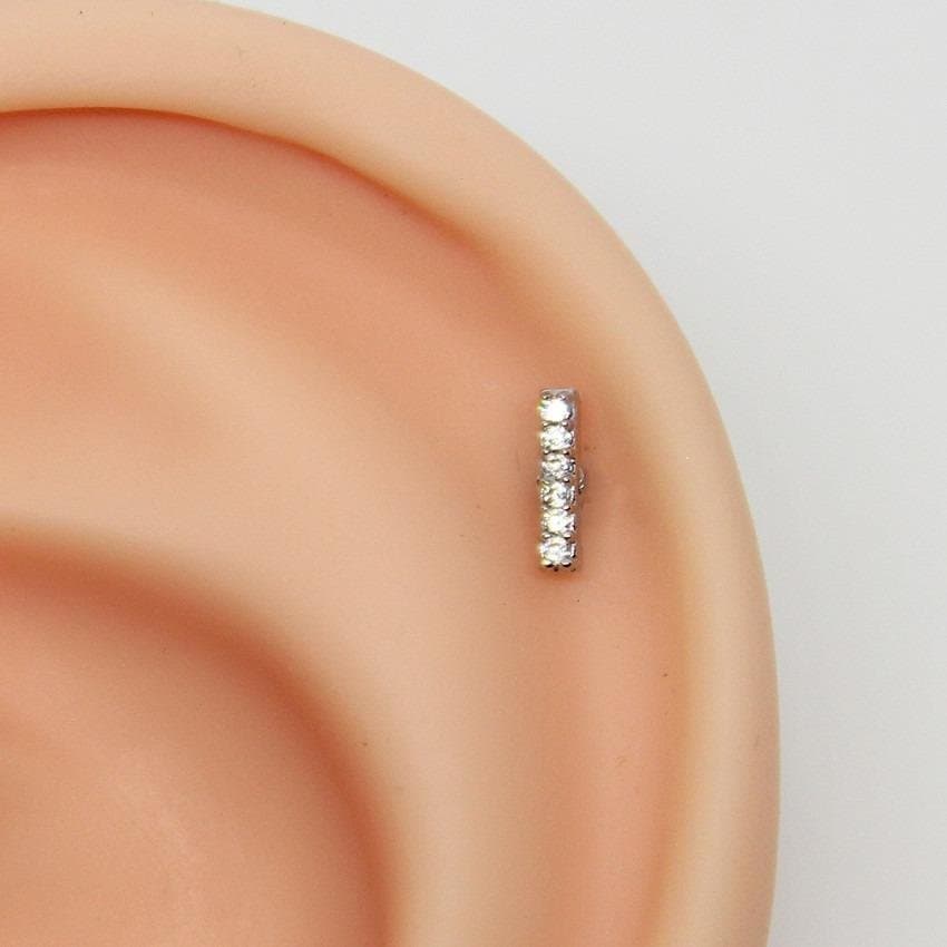 Piercing Hélix Barrinha Folheado a Ouro Branco com Zircônias