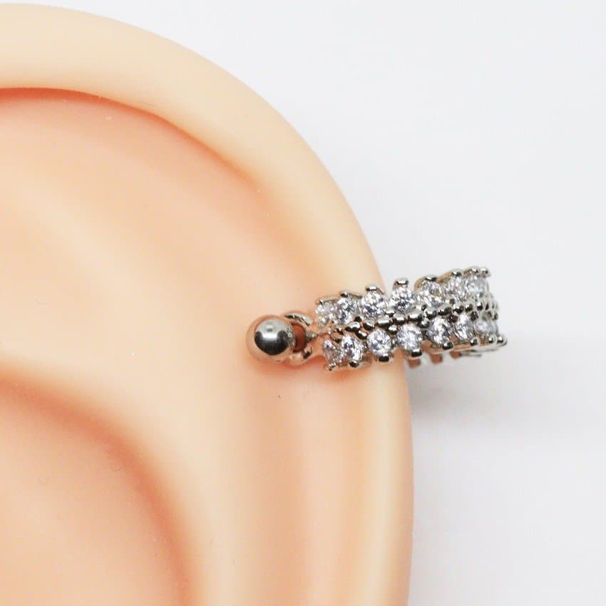Piercing Helix 2 em 1 Estilo Navete Cravejado 8mm