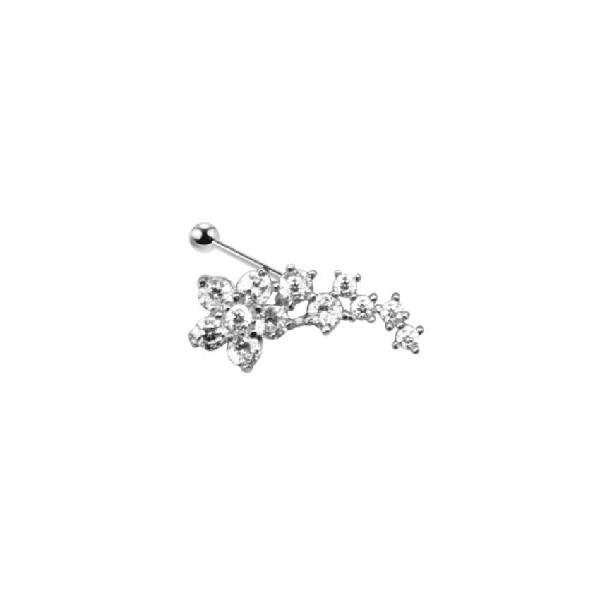 Piercing Hélix Cluster Cascata Cravejada de Flores Folheado a Ouro Branco
