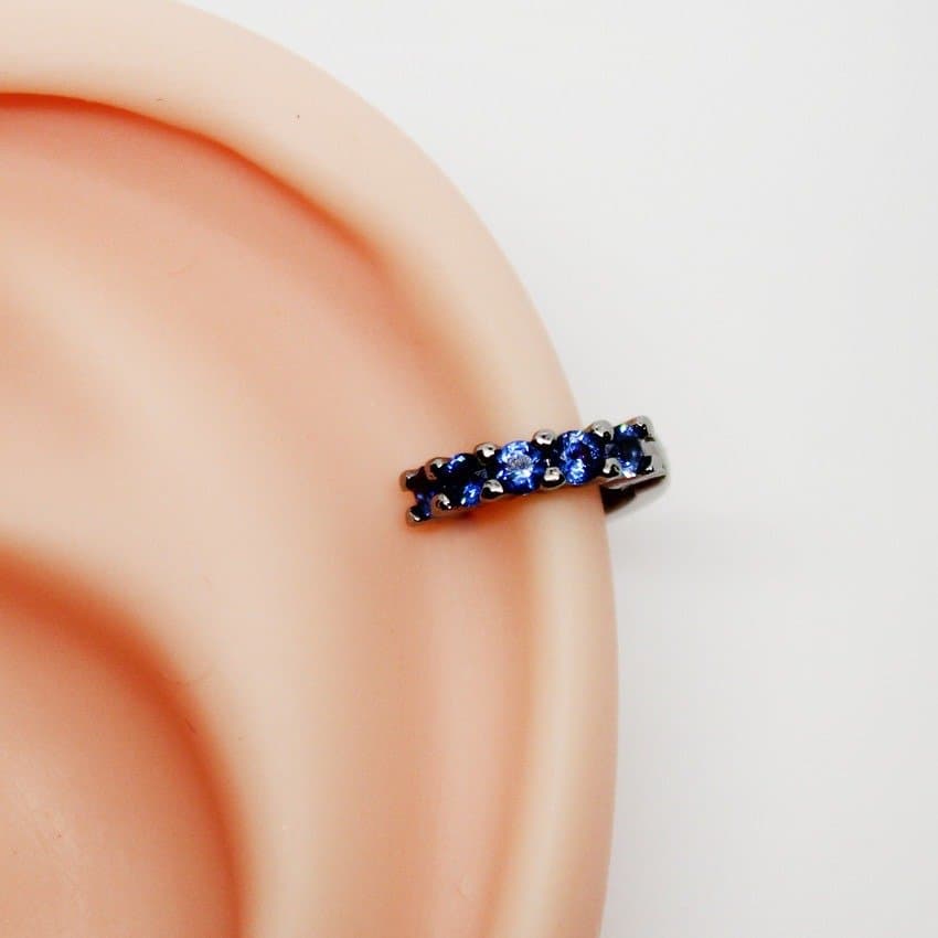 Piercing Hélix Argola Folheada com Zircônias Safira Grandes 6mm