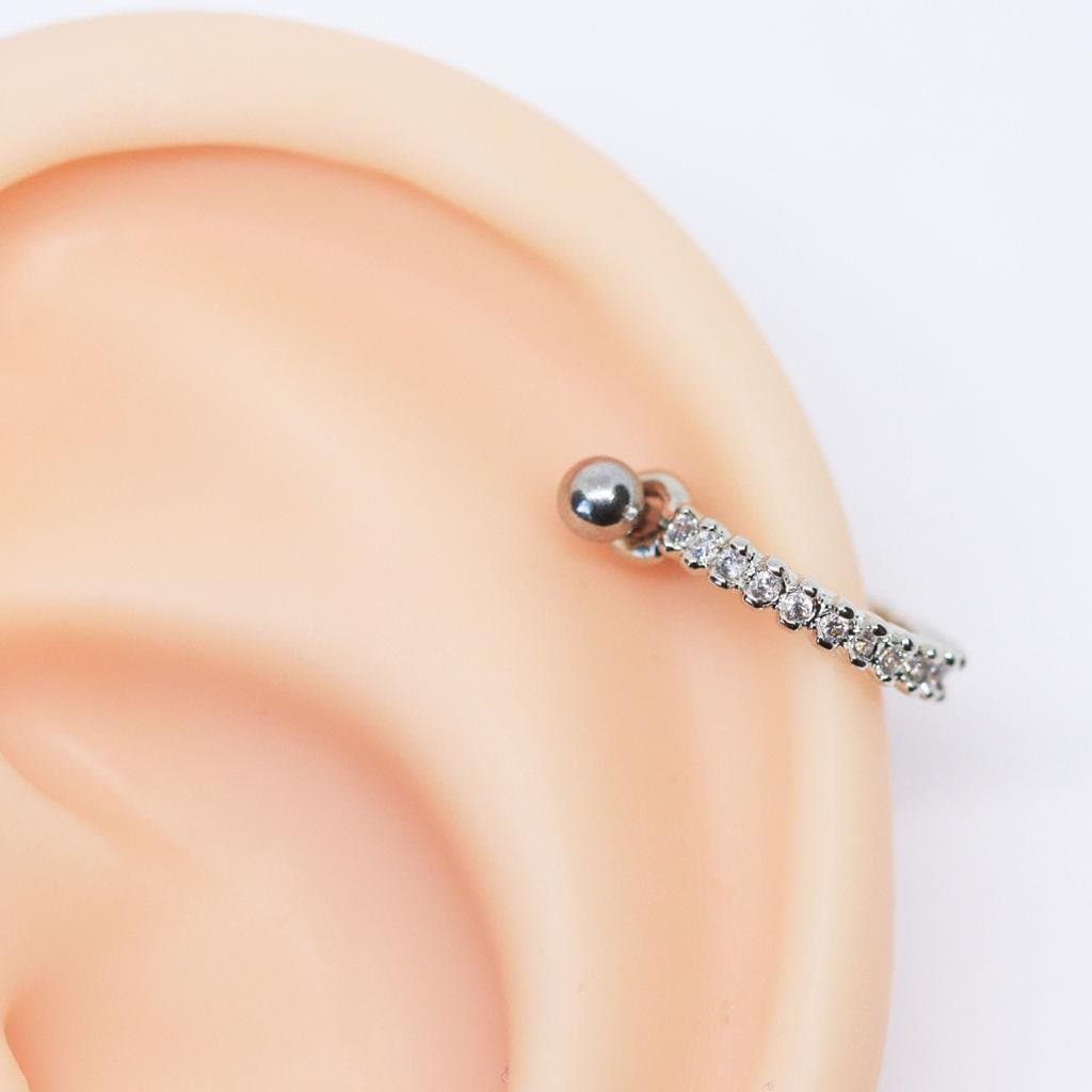 Piercing Hélix Argola Cravejada - Haste reta em Aço
