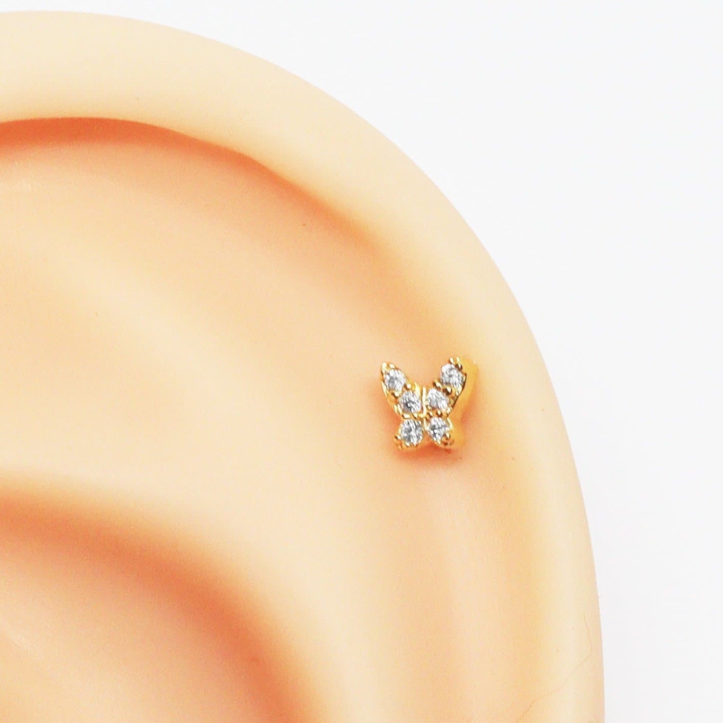 Piercing Helix Mini Borboleta Cravejada Folheada a Ouro