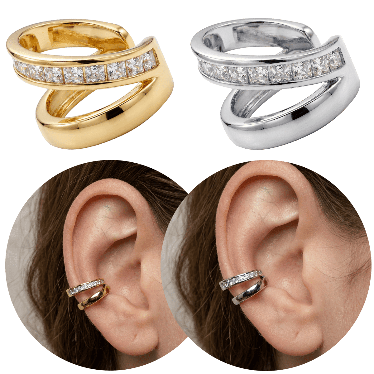 Piercing Fake de Pressão Conch com Zircônias Princess Folheada