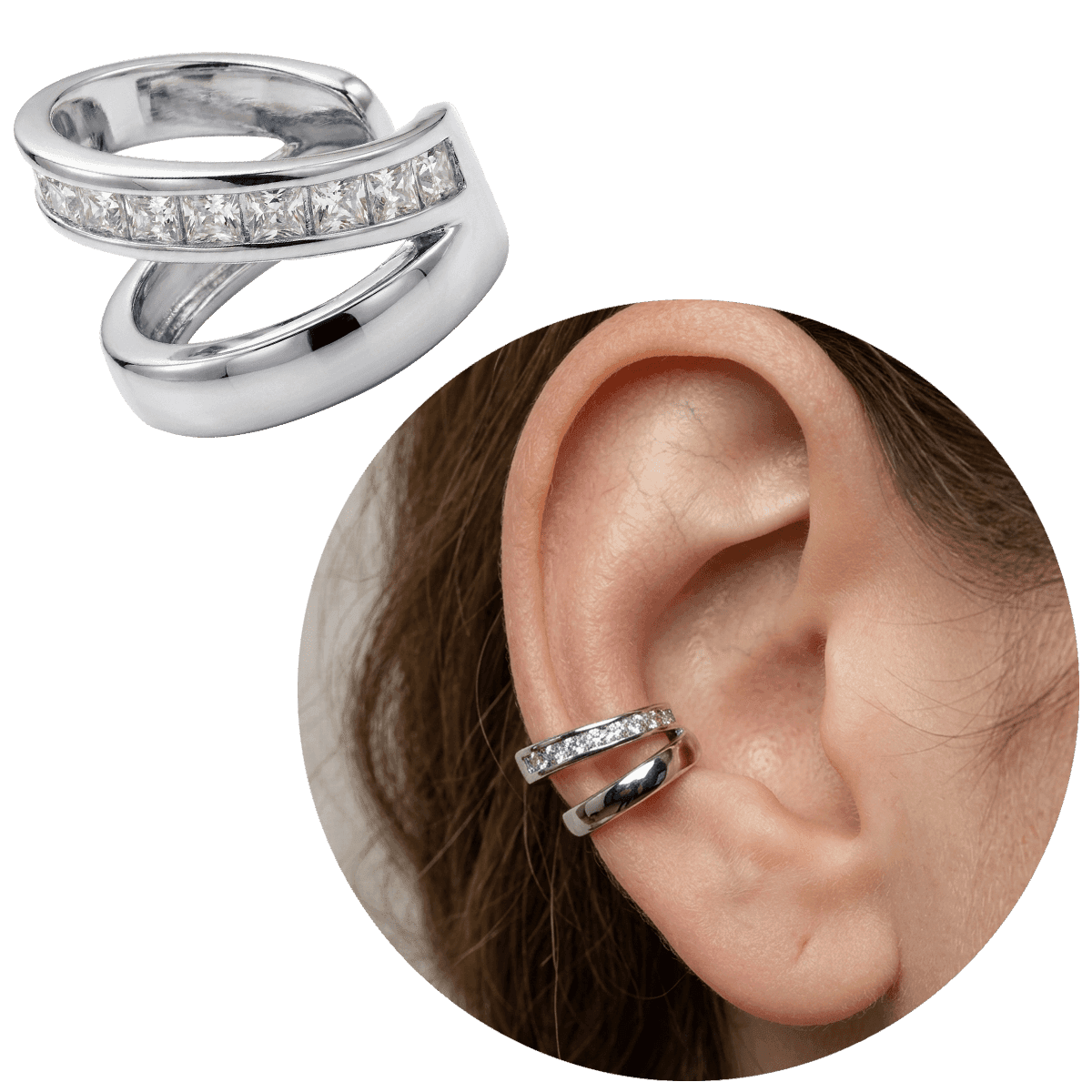 Piercing Fake de Pressão Conch com Zircônias Princess Folheada