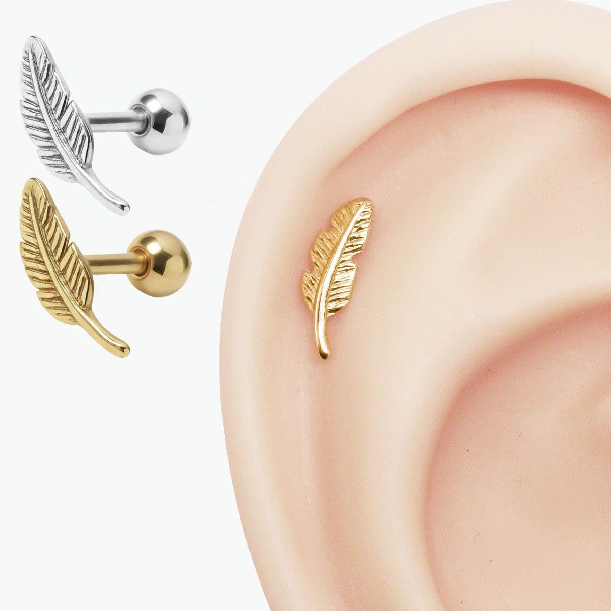 Piercing Helix Orelha Cartilagem de Pena Folheada