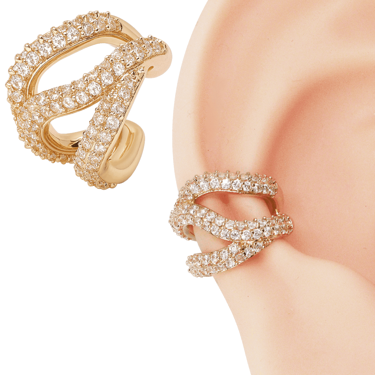 Piercing Conch Fake Pressão Orgânico Cravejado Folheado a Ouro