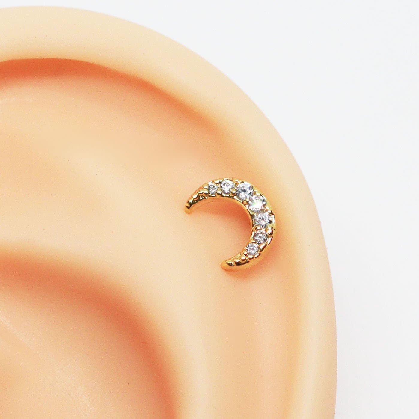 Piercing Helix Lua Cravejada Folheada a Ouro