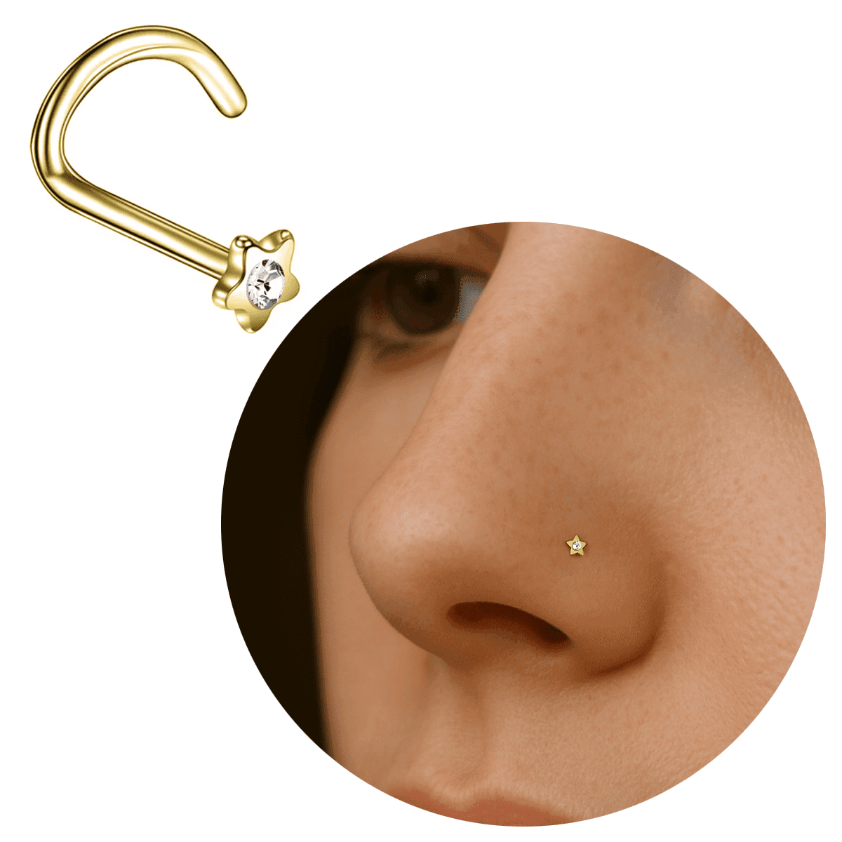 Piercing Nostril Estrela em Aço PVD Gold com Strass
