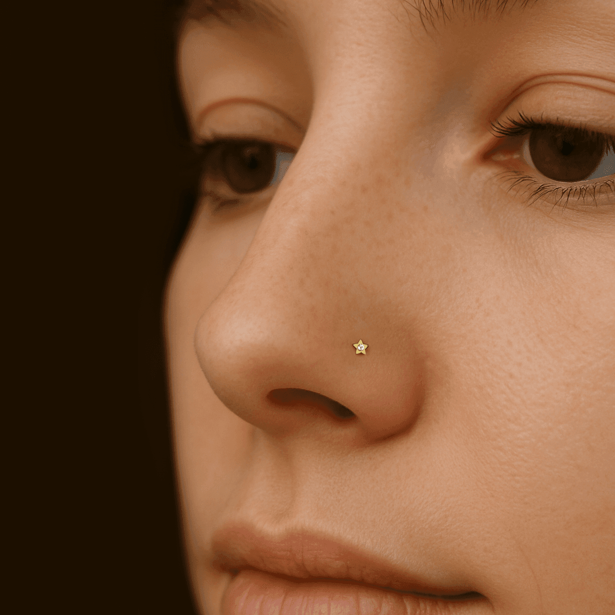 Piercing Nostril Estrela em Aço PVD Gold com Strass