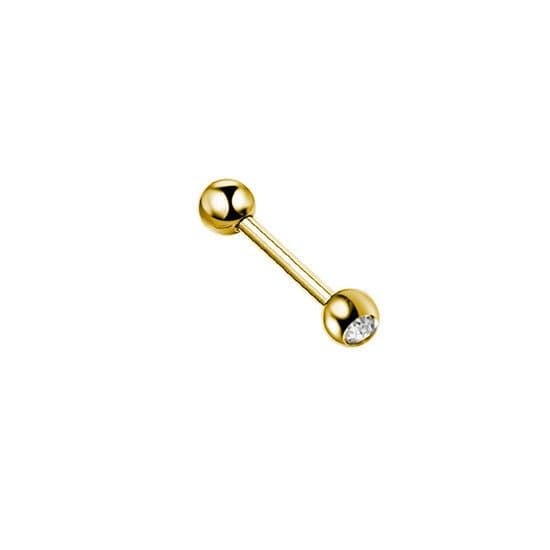 Piercing Reto de Bolinha Strass Aço PVD gold
