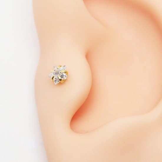 Piercing Trágus com Zircônia de Estrela em Aço PVD Gold