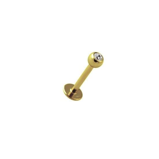 Piercing Labret de Bolinha com Strass Aço PVD Gold