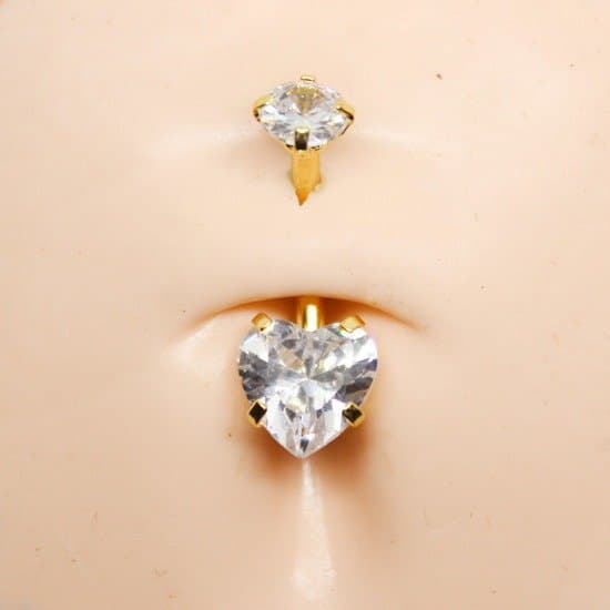 Piercing Umbigo Coração Aço Cirúrgico PVD gold