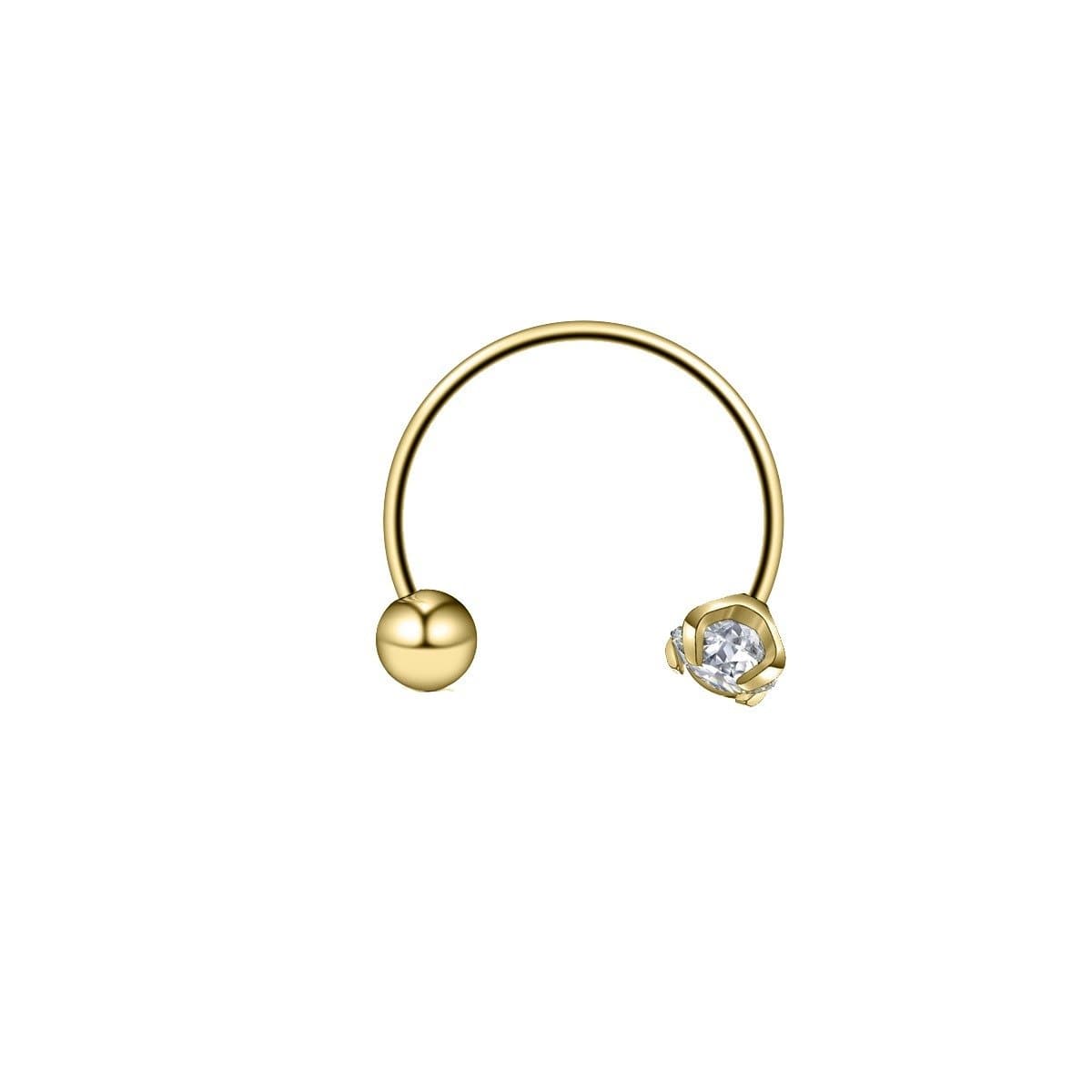 Piercing Nariz Ferradura Fina em Aço PVD Gold com Zircônia