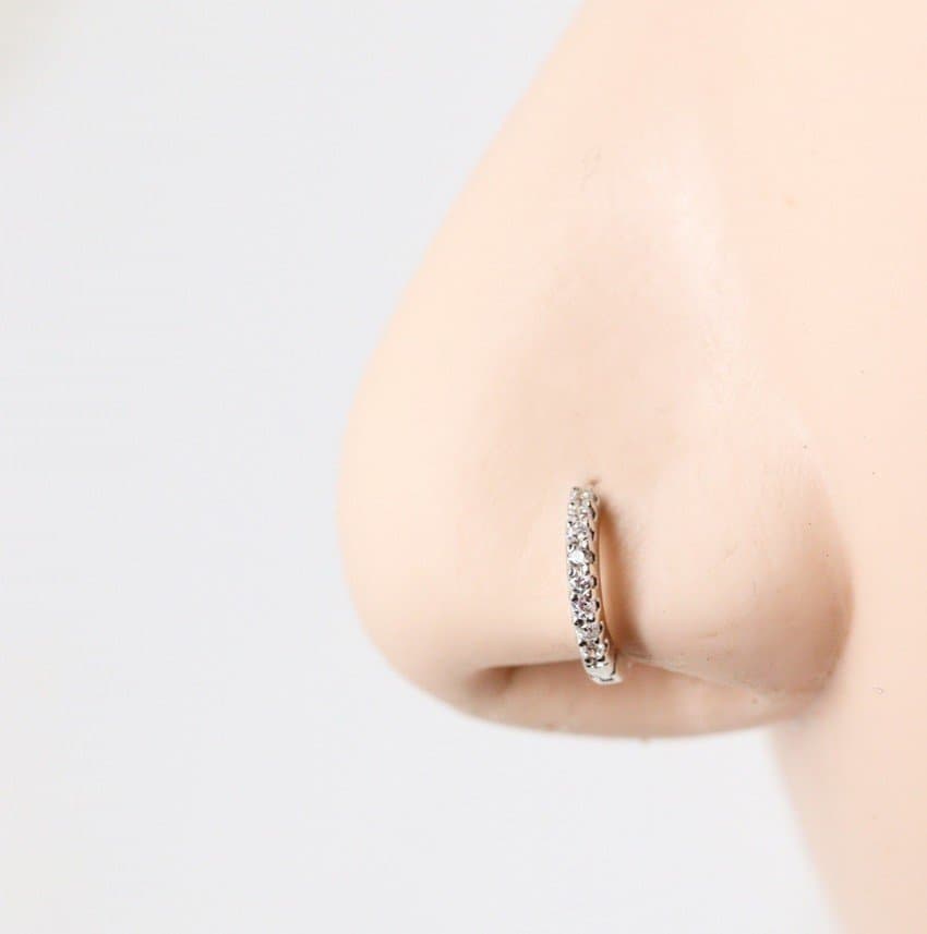 Piercing Nariz Argola Indiana Clicker de Ouro Branco 18K