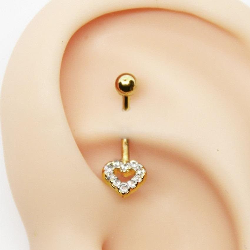 Piercing Banana Coração Cravejado Folheado a Ouro