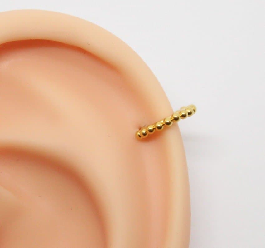 Piercing Hélix Argola Bolinha Delicada Aço PVD Gold