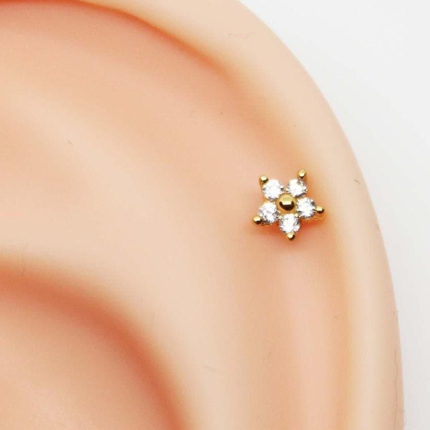 Piercing Hélix Mini Flor Cravejada Folheada