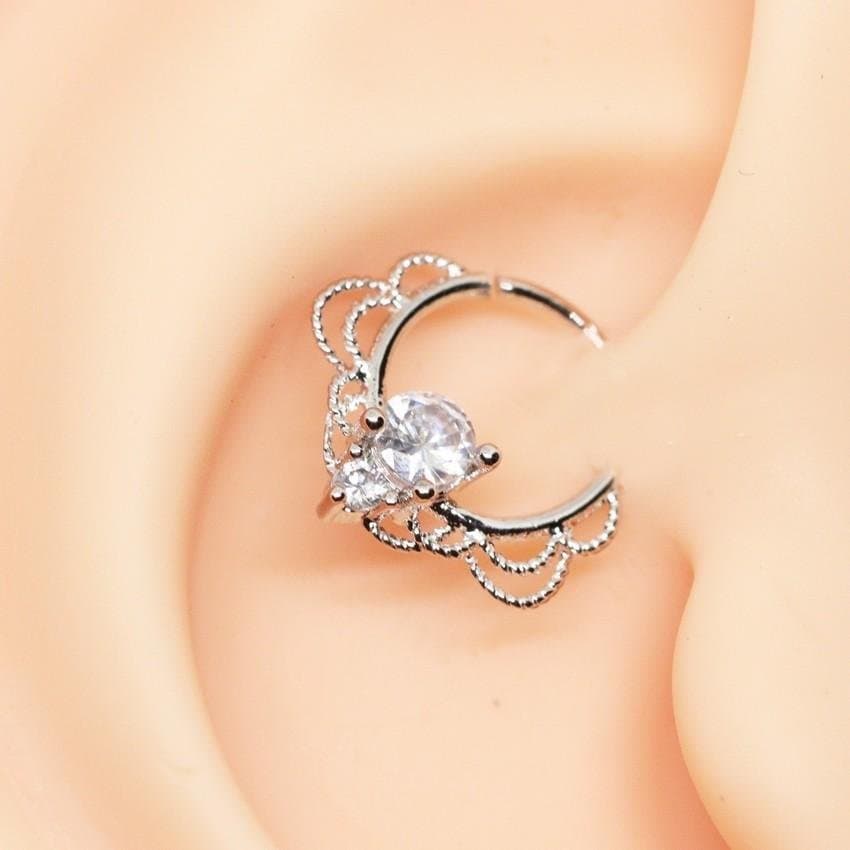 Piercing Daith Argola Rendada Folheada a Ouro Branco
