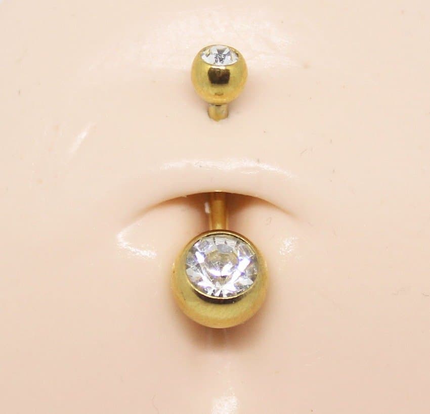Piercing de Umbigo com Zirconias Cristal em Aço PVD Gold