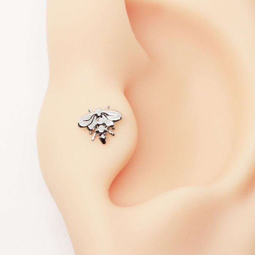 Piercing Trágus Abelha Folheado a Ouro Branco