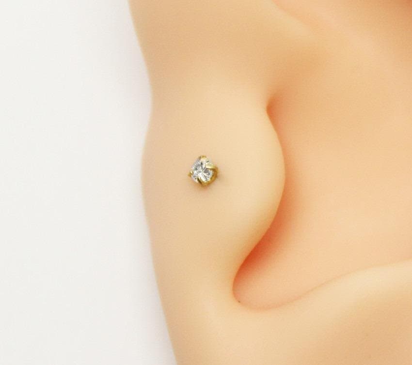 Piercing Tragus Mini Labret Aço PVD Gold com Zircônia