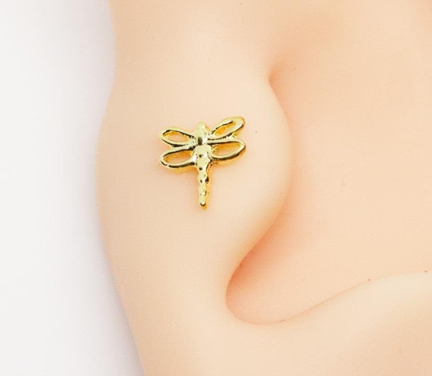 Piercing Trágus Libélula Folheado a Ouro