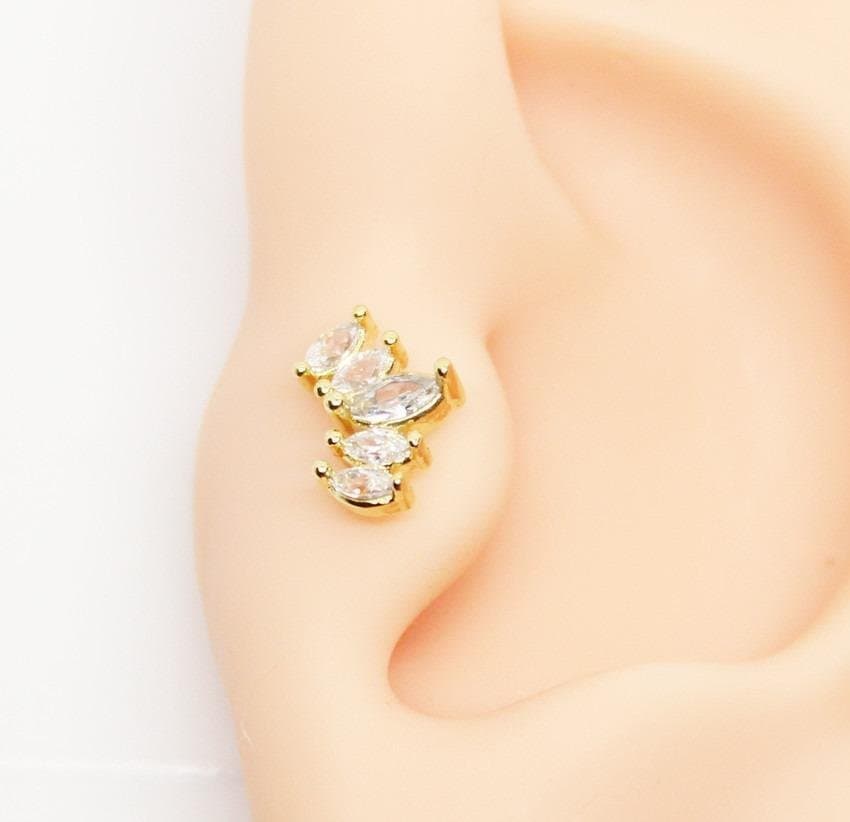 Piercing Tragus Cluster Mini Folheado a Ouro com Zircônias