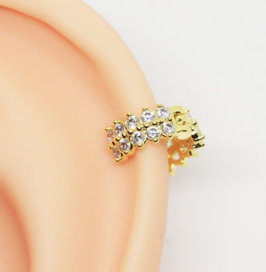 Piercing Hélix Argola Clicker Cravejada Folheada a Ouro