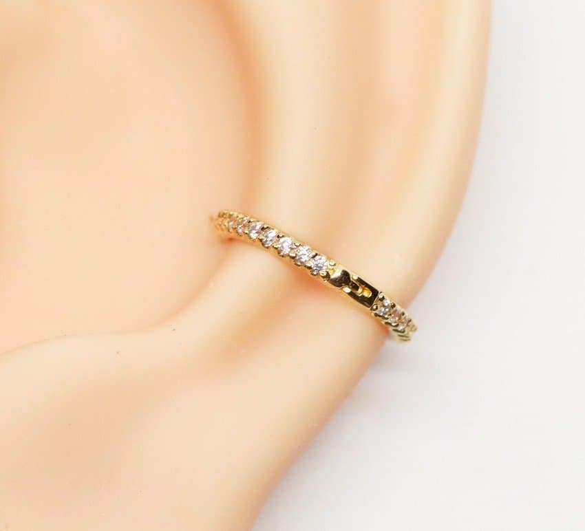 Piercing Conch Argola Clicker Cravejado duplo Ouro 18K