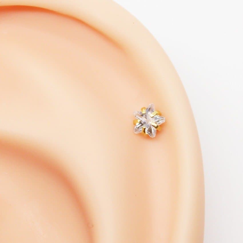 Piercing Hélix Estrela de Zircônia Brilhante Aço PVD Gold