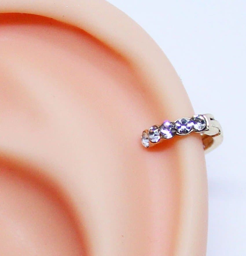 Piercing Hélix Argola Folheada a Ouro com Strass 6mm