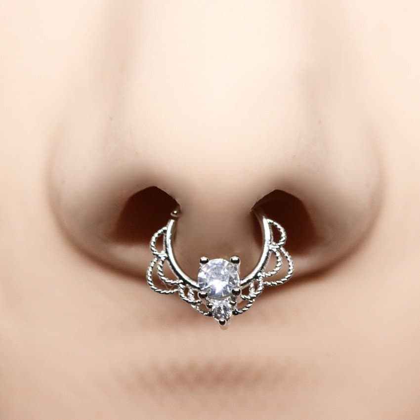 Piercing Septo Argola Rendada Folheada a Ouro Branco