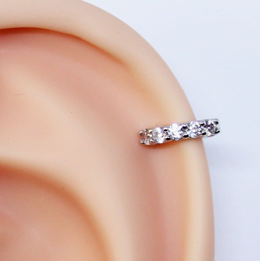 Piercing Hélix Argola Folheada a Ouro Branco com Zircônias Grandes
