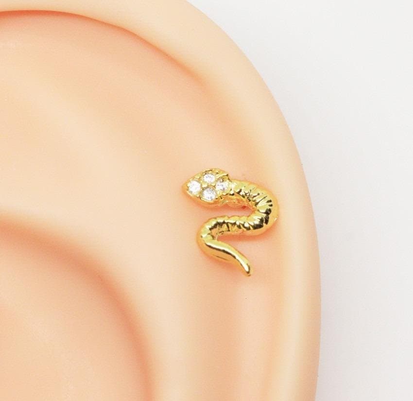 Piercing Hélix Snake Folheado a Ouro
