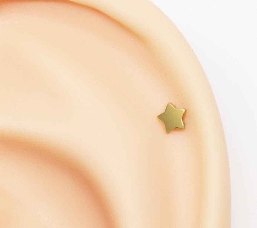 Piercing Hélix Labret Estrela em Aço PVD Gold