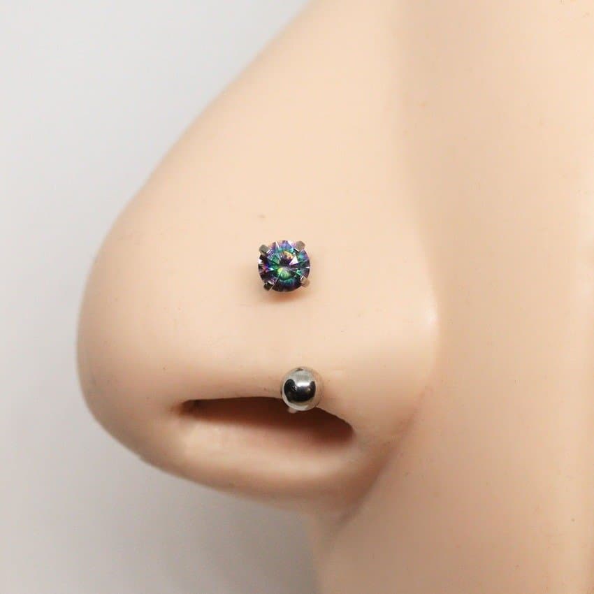 Piercing Nariz Ferradura Fina em Aço Cirúrgico Zircônia Midnight