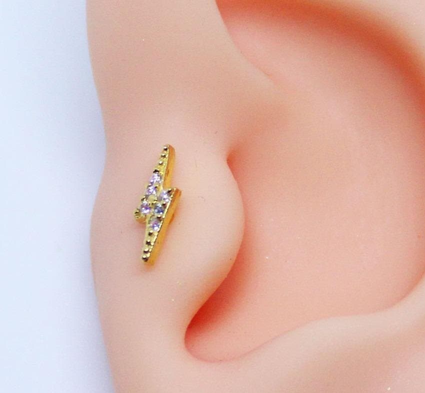 Piercing Tragus Raio Folheado a Ouro