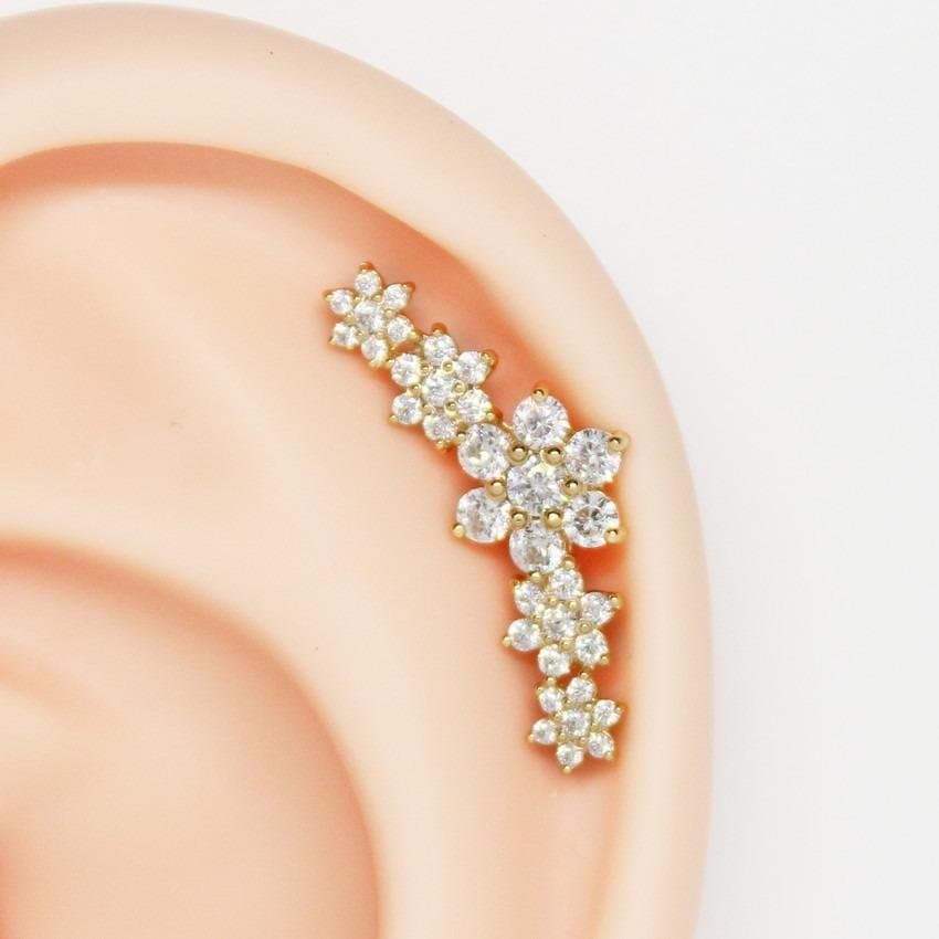 Piercing Hélix com Flores em Ouro 18k