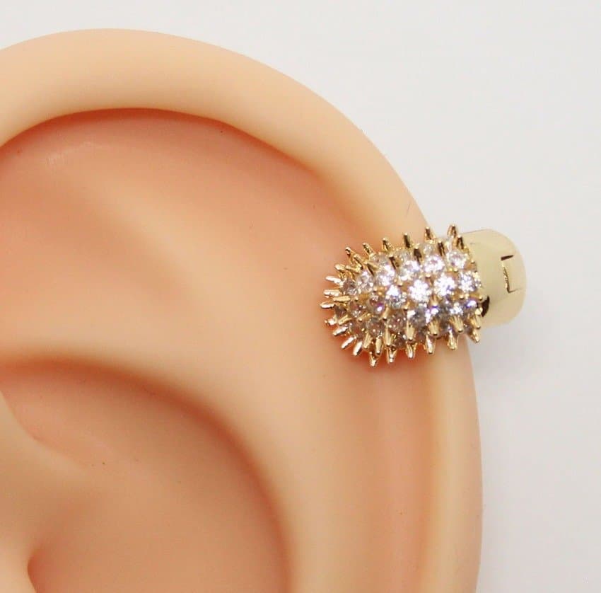 Piercing Hélix Argola Folheada a Ouro com Zircônias e Spikes 8mm