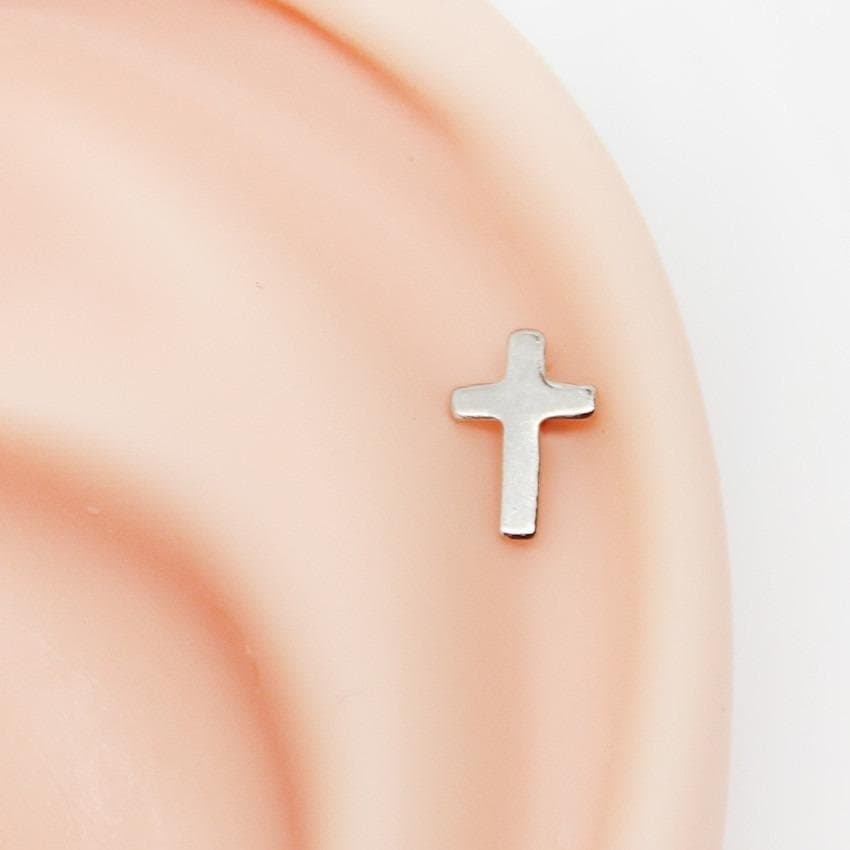 Piercing Hélix Cruz Folheado a Ouro Branco