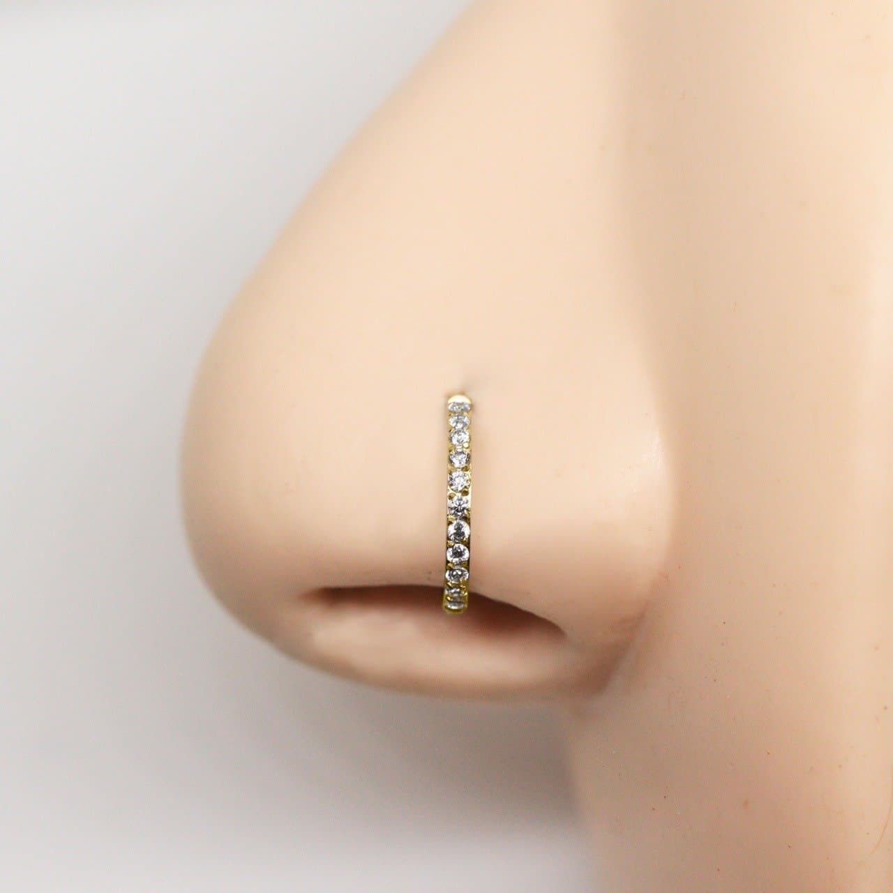 Piercing Nariz Argola Cravejada Clicker Aço Cirúrgico PVD Gold